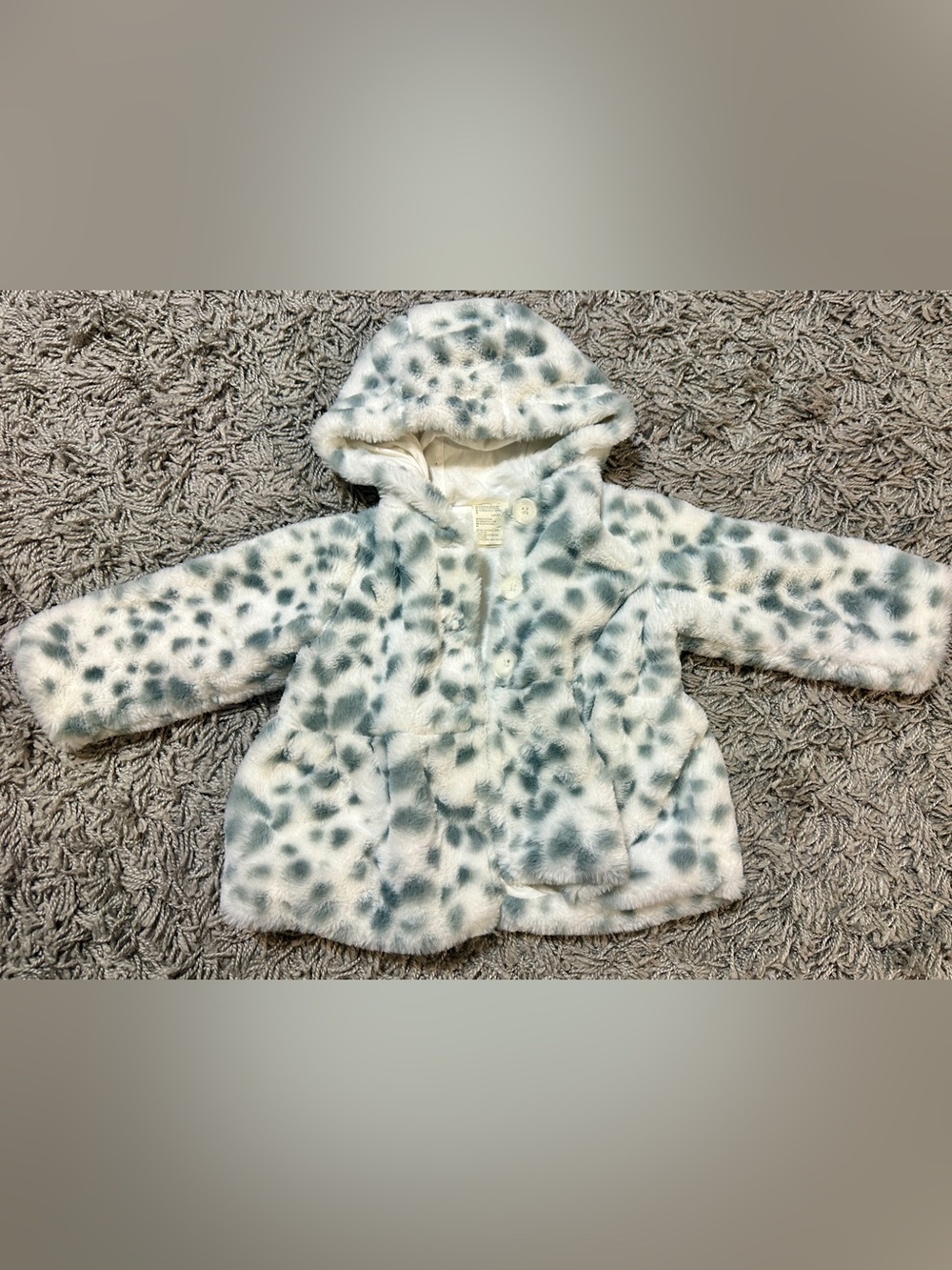 First Impressions White and Gray Faux Fur Hooded Coat